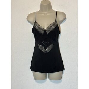 Rampage‎ Y2K Vintage Embroidered Embellished Sequin Sheer Black Tank Top Medium